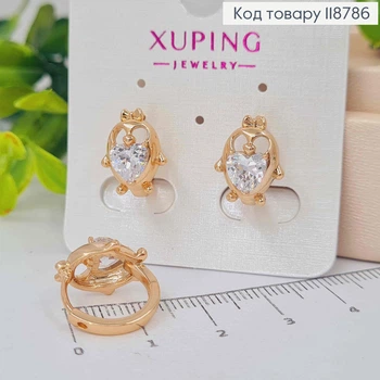 Серьги кольца (1,4см), "Сова" с Блестящим камешком (1,3см), золотистая бижутерия XUPING 18K