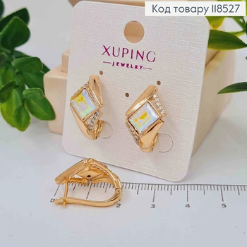 Серьги "АннеТ" с камнем сваровские Хамелеон, длина 2см, англ застежка, Xuping 18K