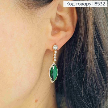 Серьги гвозди, с подвесным Зеленым камешком Капелькой, 3,8см XUPING 18K