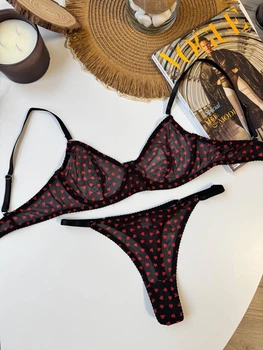 Комплект жіночої нижньої білизни з сердцями SM2292iou чорний Simply sexy L