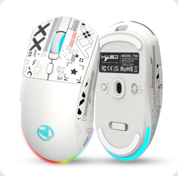 Мышь беспроводная, бесшумная HYSJ Т90 с аккумулятором и подсветкой 2,4G+Bluetooth White/белая (ММ) 33797