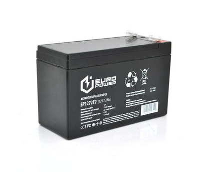 Акумулятор AGM 7.2 Ah 12V EUROPOWER EP12-7.2F2 150 x 65 x 95 (100), 1.8 kg