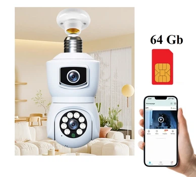 Камера - лампочка панорамная WiFi IP с удаленным доступом и картой памяти 64 Гб, (O3-03389.card64)