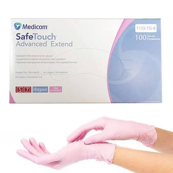 Рукавички нітрилові текстуровані Medicom SafeTouch Advanced Extend(рожевий) S-size, 100шт./уп. - 1172-TG-B