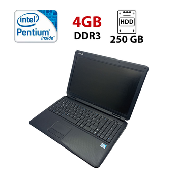 Ноутбук Asus K50 / 15.6" (1366x768) TN / Intel Pentium T4300 (2 ядра по 2.1 GHz) / 4 GB DDR3 / 250 GB HDD / Intel GMA 4500M Graphics / WebCam б/у