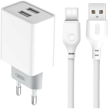 Мережевий зарядний пристрій XO L65 адаптер 2USB / 2.4А + Type-C White (XO-L65-TC)
