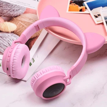 Накладні навушники зі вушками, що світяться, дитячі Hoco Cat Ear, Модні бездротові навушники з котячими вушками (906504) Pink