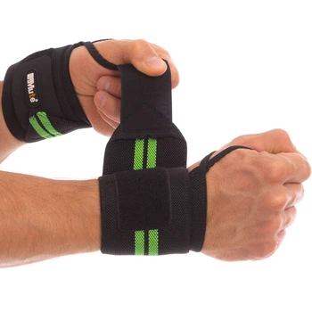 Бинты кистевые для жима (2шт) STRENGTH WRIST WRAPS MUTE 9097 (PL, эластан, l-58см, Черно-салатовый)