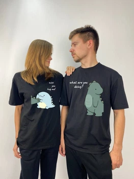 Футболки Оверсайз парні "Дракончики", XL\2XL, М/L, чорний (577)
