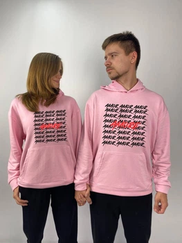 Парні худі з капюшоном без флісу, XL\2XL, ХS/S, рожевий , принт "Amore" (531)