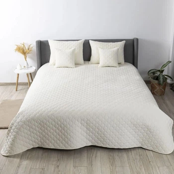 Покрывало велюровое двустороннее ПЕТ Comfort Velour 220х240 см Молочное Ромб круглый