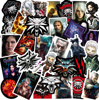 Набор наклеек игра Ведьмак Witcher Школа Волка Геральт 50 штук стикерпак на авто телефон ноутбук самокат гаджеты (SVS)