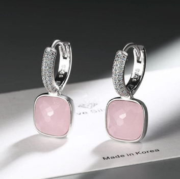 Сережки срібло цирконі та рожевий кварц Original 1170