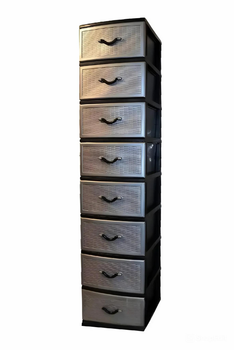 Пластиковый комод для дома, "Style", 8 ящиков, 38х47х175 см, комод из пластика Черно-серый