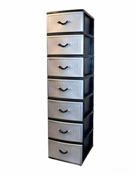 Пластиковый комод для дома, "Style", 7 ящиков, 38х47х155 см, комод из пластика Черно-серый