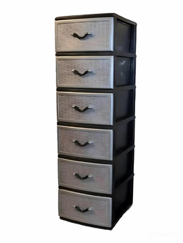 Пластиковый комод для дома, "Style", 6 ящиков, 38х47х135 см, комод из пластика Черно-серый