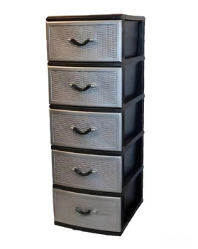 Комод пластиковый "R-Plastic", Style на 5 ящиков, 38х47х112 см, Черно-серый