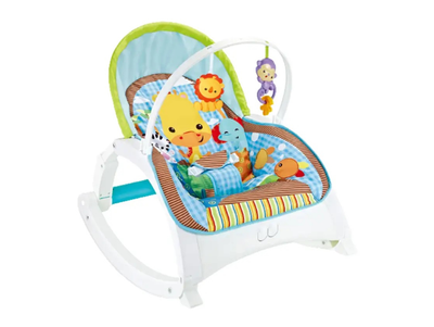Дитячий шезлонг-гойдалка Fitch Baby 88956 з мелодіями, вібрацією, дугою з іграшками, Біло-блакитний