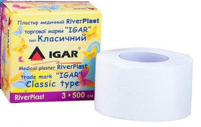 Пластир медичний RiverPlast IGAR тип Класичний (на бавовняній основі) 3 х 500 см