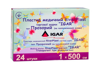 Пластир медичний RiverPlast "IGAR" тип Прозорий (на поліетиленовій основі) 1 х 500 см (1 упаковка - 24 шт.)