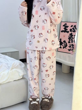 Підліткова тепла піжама для дівчинки з принтом Hello Kitty 165-170см рожева (10407)