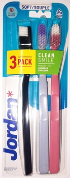 Набір зубних щіток Jordan Clean Smile М'яка 3 шт (7046110070192_чорна+рожева+бузок)