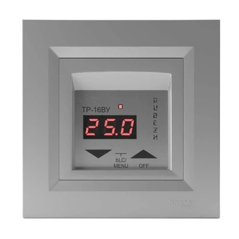 Терморегулятор Rubezh ТР-16ВУ для теплого пола рамка Schneider Asfora (16А, 220В) алюминий