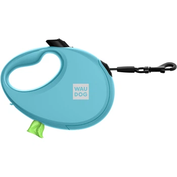 Поводок-рулетка для собак WAUDOG R-leash с контейнером для пакетов, светоотражающая лента, голубой, размер M, до 20 кг, 5 м (26282)