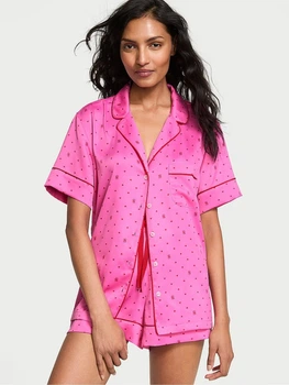 Піжама Сатинова (сорочка + шорти) Victoria's Secret Glazed Satin Short Pajama Set M Рожевий (26985636)