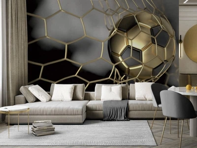3D Фото Обои PHOTODECOR "Золотой мяч в воротах" 1 кв.м.
