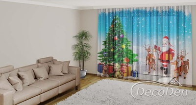 Новорічний Фото Тюль PHOTODECOR "Санта-Клаус з Оленями"