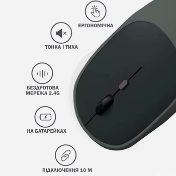 Мышка Беспроводная Бесшумная Аккумуляторная для ноутбука планшета Bluetooth + 2,4 ГГц с адаптером Серая