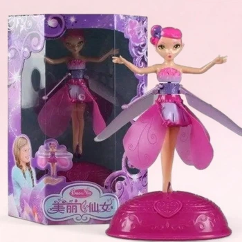 Летающая кукла фея Flying Fairy летит за рукой на подставке Розовая