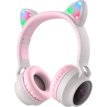 Беспроводные наушники с подсветкой Hoco W27 Cat Ear LED BT5.0 ушки серый