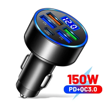 Автомобильная зарядка USB на 5 выходов: Usb PD Super QC3.0 + вольтметр