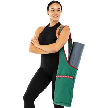 Сумка для йоги через плечо Yoga bag BLOOM LB7085 (длина 88см, полиэстер, хлопок, Зеленый)