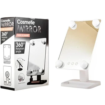 Прямоугольное LED зеркало для макияжа Cosmetie Mirror 360 Rotation Angel, настольное зеркало для макияжа с LED-подсветкой Белое GWD-429-White