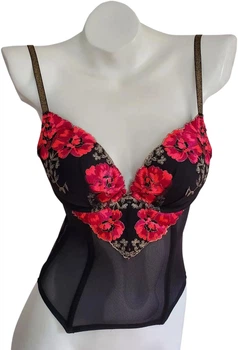 Бюстье женское Victoria's Secret Bustier Black Gold Red Pink Floral Embroidery Corset Bra 36C