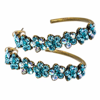 Серьги-кольца Michal Negrin "Лазурный цветок" с кристаллами Swarovski, 35 мм