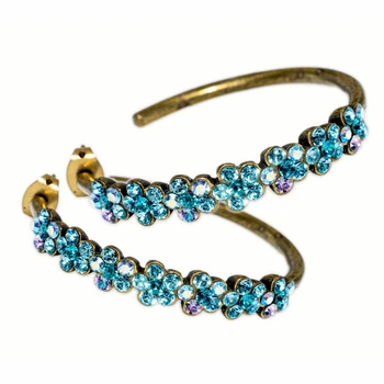 Серьги-кольца Michal Negrin "Бирюзовое сияние" с кристаллами Swarovski, 35 мм