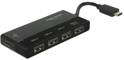 USB Hub Delock USB 3.1 Gen 1 Hub USB Type-C > 4 x USB Type-A + 1 x USB Type-C PD Black (4043619627936)