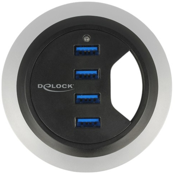 USB Hub Delock In-Desk Hub 4 Port USB 5 Gbps Black (4043619628681)