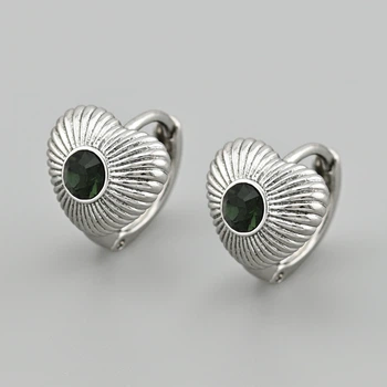 Серьги с кристаллами Swarovski Сердце 49197 размер 13х12 мм цвет зеленый вес 3.4 г позолота Белое Золото