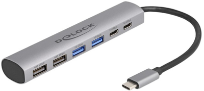 USB Hub Delock 6 Port USB Hub with 4 x USB Type-A female and 2 x USB Type-C female Silver (4043619642328)