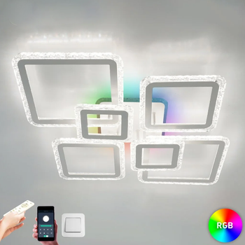 Управляемая светодиодная люстра Esllse с пультом OVAL ICE RGB 120W 7S-SMART-960x750x110-WHITE-220-IP20