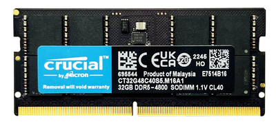Оперативная память Crucial SODIMM DDR5 32Gb DDR5-4800 1.1V CL40 CT32G48C40S5.M16A1