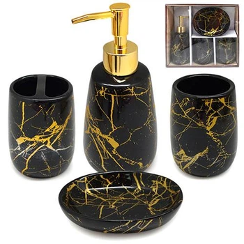 Набір для ванної "Black marble" 4 предмета (18*7.5/10.5*7.5/10.5*7.5/11*13.5*3 см) TD00610