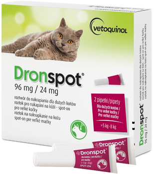 Препарат для дегельмінтизації Vetoquinol Dronspot для великих котів вагою 5-8 кг 2 х 1.12 мл (5909991409067)