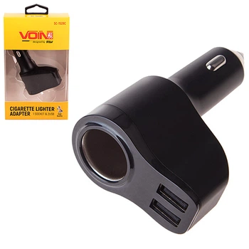 Подовжувач прикурювача VOIN 1 вихід + 2 USB 2400 mA 12/24V SC-1528С