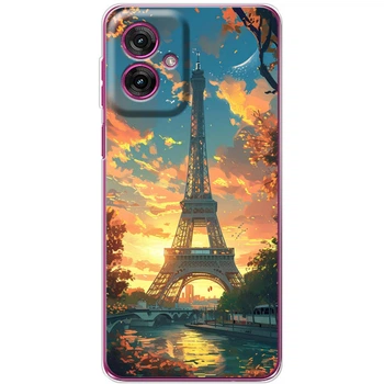 Силиконовый Чехол с Картинкой для Motorola G55 Принт (Париж, Эйфелева Башня) (64276-ysm037)